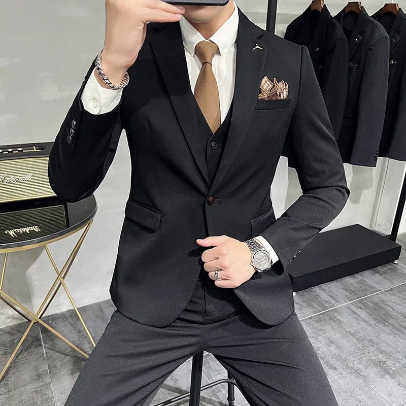  Showlu Fashion Store 3 Pcs Set Black / Asian XXL is US S Men's Suit Jacket Vest Pants Fashion Boutique Plaid Casual Business Male Groom Wedding Tuxedo Dress 3 Pieces Set Blazers Coat