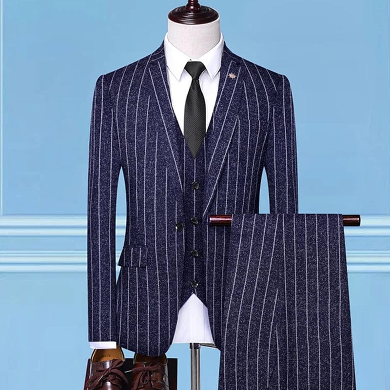 Showlu Fashion Store 3 Pcs Set Blue 1 / Asian 4XL is Eur 2XL British Style Men Plaid Vest Blazer Pants 3 Pieces Set / Male Fashion High End Slim Wedding Banquet Business Suit Jacket Coat