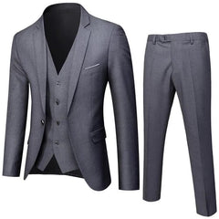 Showlu Fashion Store 3 Pcs Set Dark Gray / Asian L is US XS Business Suit Jacket Coat Blazers Trousers Waistcoat Men Wedding Three Pieces Pants Vest Large Size Professional Dress 3 Pcs Set