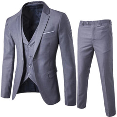 Showlu Fashion Store 3 Pcs Set light gray / Asian L is US XS Business Suit Jacket Coat Blazers Trousers Waistcoat Men Wedding Three Pieces Pants Vest Large Size Professional Dress 3 Pcs Set