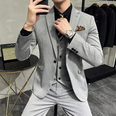  Showlu Fashion Store 3 Pcs Set Light Gray / Asian XXL is US S Men's Suit Jacket Vest Pants Fashion Boutique Plaid Casual Business Male Groom Wedding Tuxedo Dress 3 Pieces Set Blazers Coat