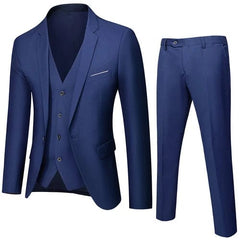 Showlu Fashion Store 3 Pcs Set Navy 1 / Asian L is US XS Business Suit Jacket Coat Blazers Trousers Waistcoat Men Wedding Three Pieces Pants Vest Large Size Professional Dress 3 Pcs Set