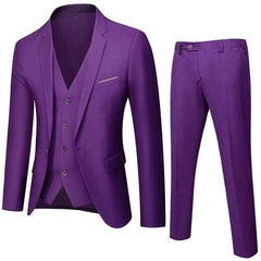 Showlu Fashion Store 3 Pcs Set Purple / Asian L is US XS Business Suit Jacket Coat Blazers Trousers Waistcoat Men Wedding Three Pieces Pants Vest Large Size Professional Dress 3 Pcs Set