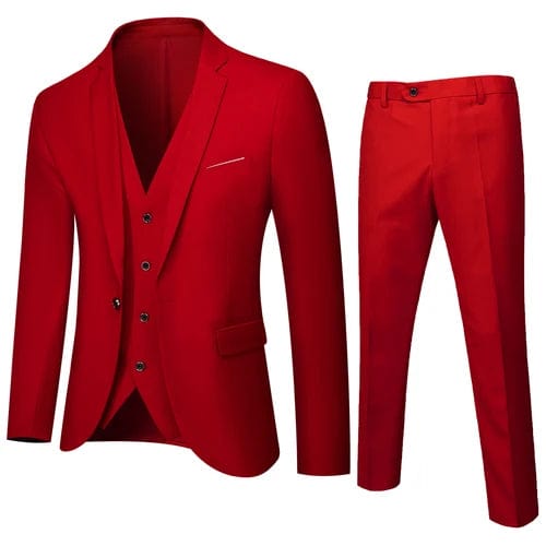 Showlu Fashion Store 3 Pcs Set red / Asian L is US XS Business Suit Jacket Coat Blazers Trousers Waistcoat Men Wedding Three Pieces Pants Vest Large Size Professional Dress 3 Pcs Set