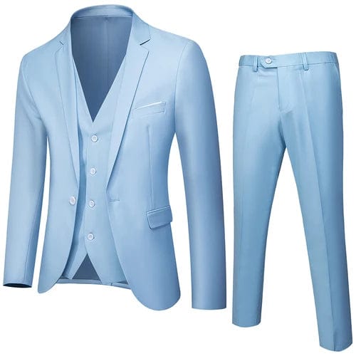 Showlu Fashion Store 3 Pcs Set sky blue / Asian L is US XS Business Suit Jacket Coat Blazers Trousers Waistcoat Men Wedding Three Pieces Pants Vest Large Size Professional Dress 3 Pcs Set