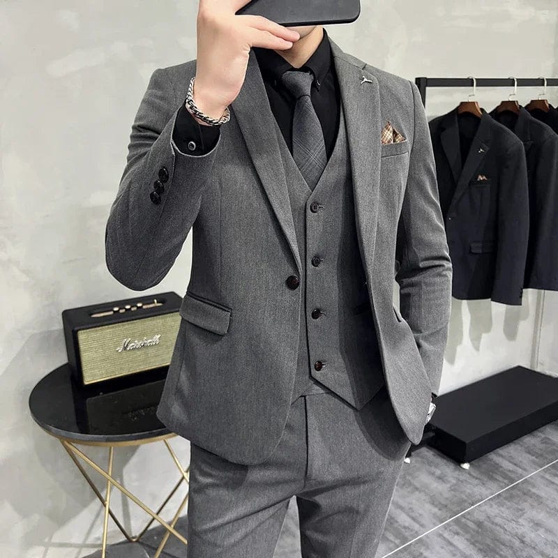  Showlu Fashion Store 3 Pcs Set Zhong Hui / Asian XXL is US S Men's Suit Jacket Vest Pants Fashion Boutique Plaid Casual Business Male Groom Wedding Tuxedo Dress 3 Pieces Set Blazers Coat