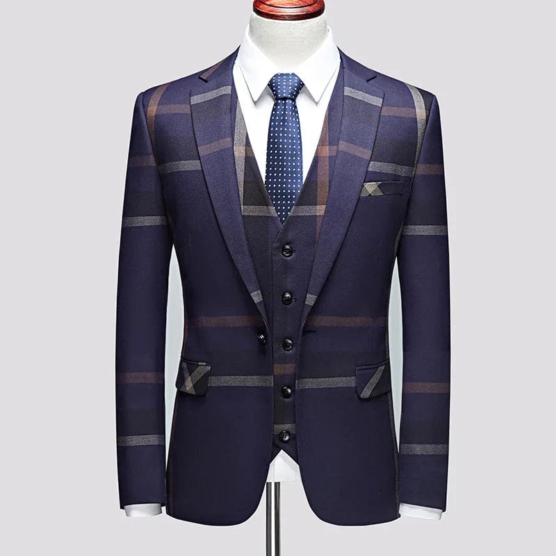 SHOWLU FASHION STORE 3 Pcs Suits Set Coat Vest Pants / 2023 Fashion Men's Casual Boutique Business Plaid Slim Formal Dress Blazers Jacket Waistcoat