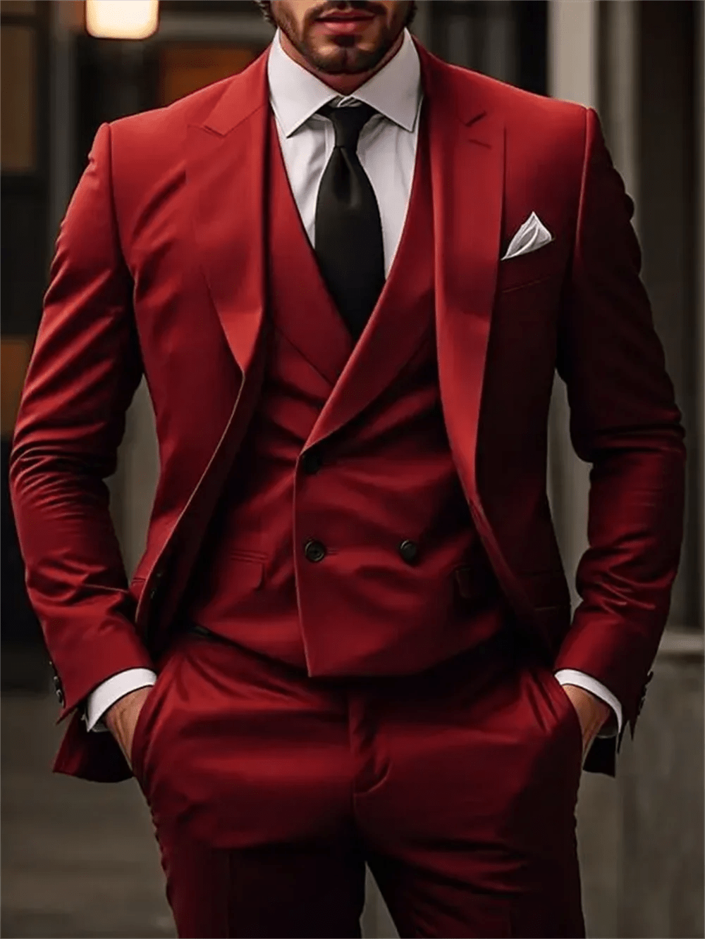 SHOWLU FASHION STORE 3 Piece High Quality Red/Navy Suits for Men Slim Fit  Formal Business Office Daily Casual Outfits Fashion Wedding Party Tuxedo