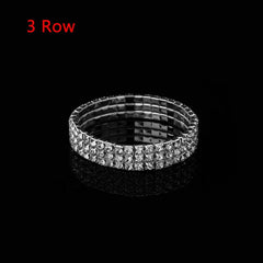 Showlu Fashion Store 3 Row 1pc Fashion Hand Chain Crystal Stretch Shine Bracelets For Women Couple Charm Austria Crystal Cuff Bangles Wedding Jewelry