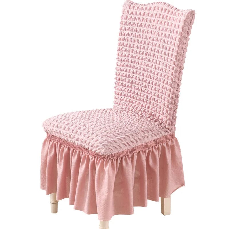  Showlu Fashion Store 3 / Universal Pink Dining Chair Slipcovers, Ruffle Chair Cover with Skirt, Removable and Washable Seat Protector, Long Stretch