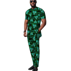 Showlu Fashion Store 3 / XXXL African Tops+Elastic Waist Trousers Male Groom Suit Nigerian Fashion Short Sleeves Men's Sets Party Wear