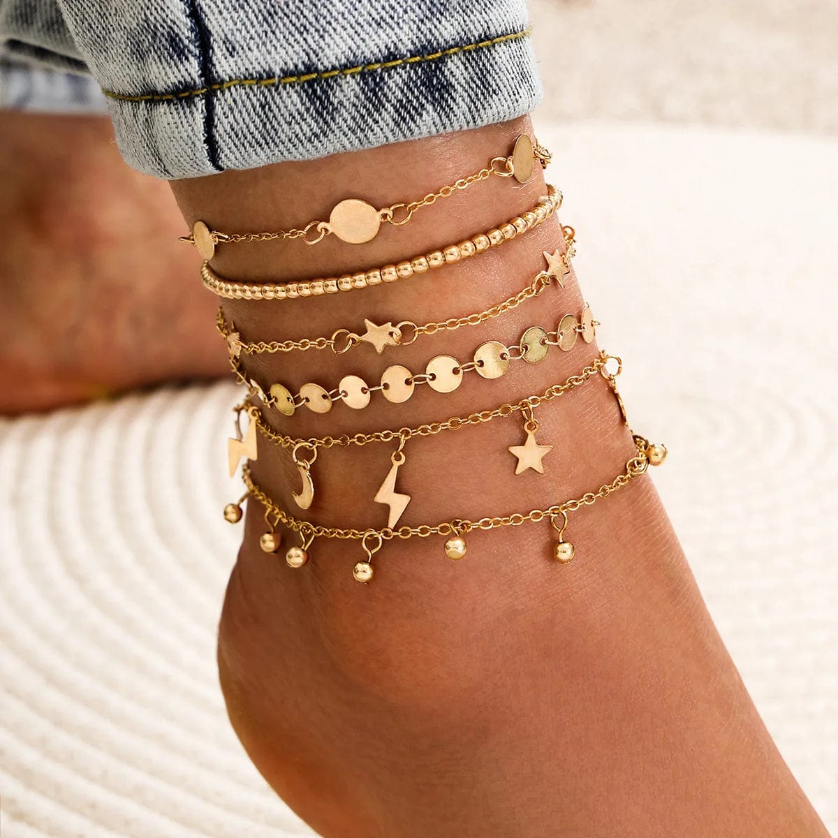 Showlu Fashion Store 30 4pc/set Bohemia Shell Chain Anklet Sets For Women Sequins Ankle Bracelet On Leg Foot Trendy Summer Beach Jewelry Gift