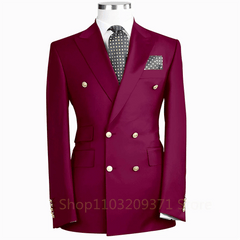 SHOWLU FASHION STORE 300 Burgundy / S(EU46 or US36) Red Men Suits Blazer Casual Business Wedding Coat Best Man Suit Slim Fit Peak Lapel Jacket High Quality Double Breasted Coat