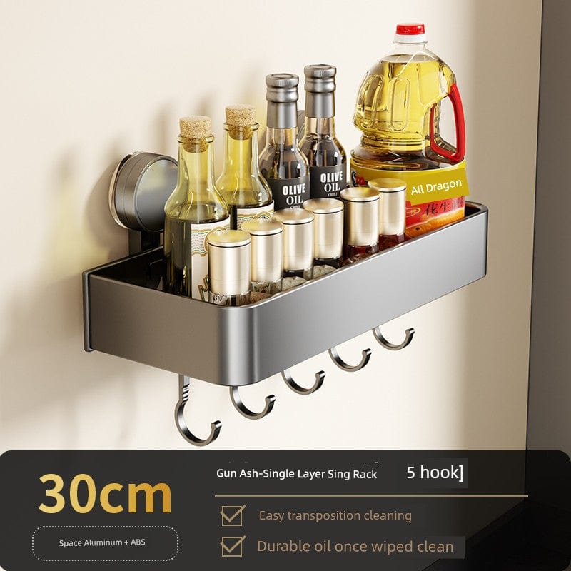 SHOWLU FASHION STORE 枪灰-30cm带钩调料架【吸盘式】 Suction Cup Punch-Free Wall Condiment Hook Rack