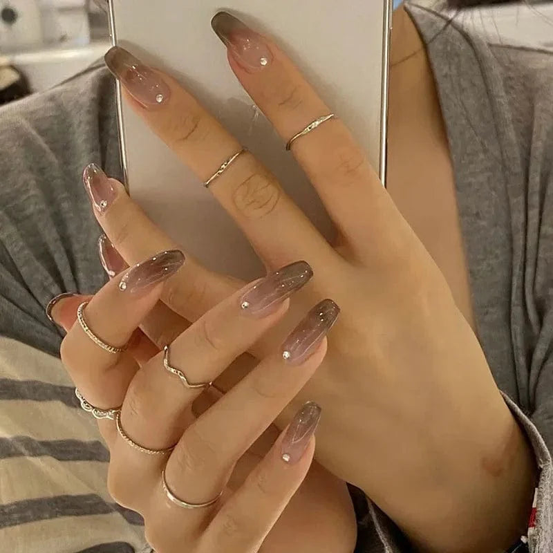 Set of 24 mid-length coffin press-on nails by Showlu Fashion Store, featuring acrylic false nail tips for easy, stylish manicures.