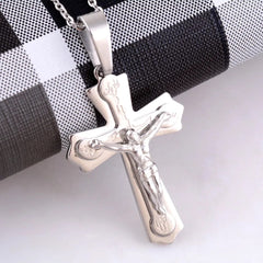 Showlu Fashion Store 316L Vintage Mens Width 35mm Stainless Steel Cross Pendant Necklace Chain Jewelry Gift