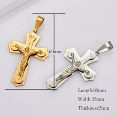 Showlu Fashion Store 316L Vintage Mens Width 35mm Stainless Steel Cross Pendant Necklace Chain Jewelry Gift