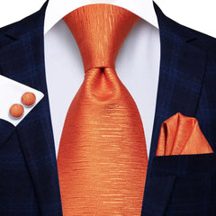 SHOWLU FASHION STORE 3250 Striped Orange Tie For Men 2023 New Elegant Mens Necktie Pocket Square Cufflinks Groom Wedding Accessory Hi-Tie Design Wholesale