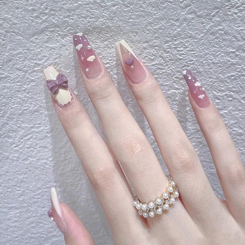 Showlu 24pcs mid-length coffin press-on acrylic false nail tips with full cover design for easy manicure application.
