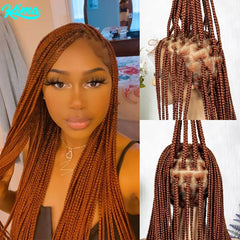 SHOWLU FASHION STORE 350 / 36inches Synthetic Braided Wigs Transparent HD Full Lace Hair For Black Women Ginger Color Faux Locs Wig Crochet Knotless Box Braids Hair