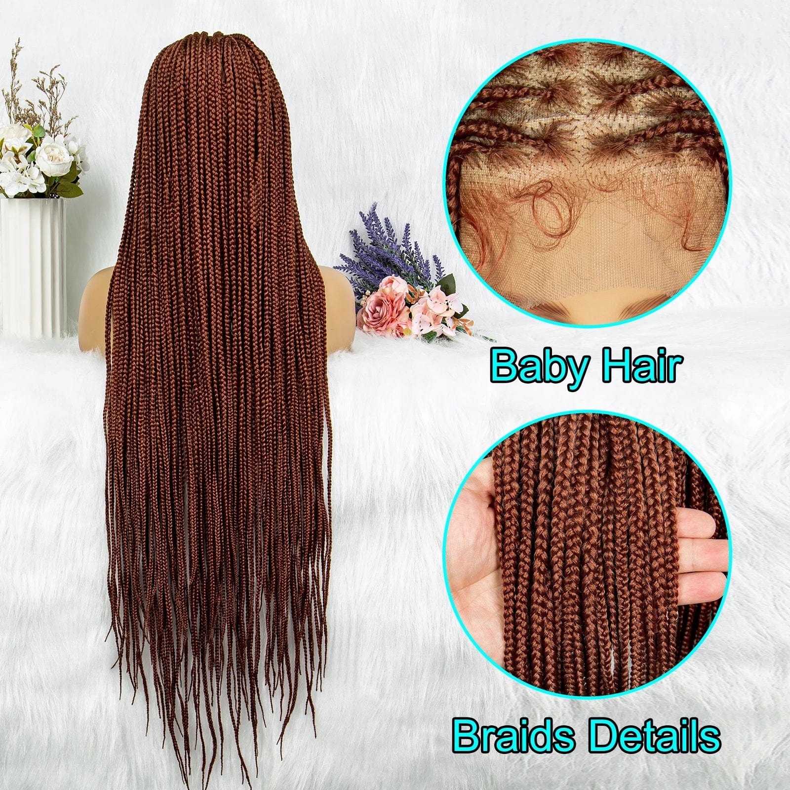 SHOWLU FASHION STORE 350 / 36inches Synthetic Braided Wigs Transparent HD Full Lace Hair For Black Women Ginger Color Faux Locs Wig Crochet Knotless Box Braids Hair