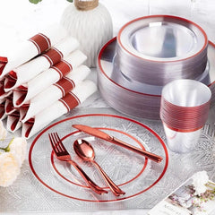 Showlu Fashion Store 350 Piece Plastic Dinnerware Set for Party,Clear Disposable Plates for 50 Guests ,Include: Dinner Plastic Plates, Rolled Napkins