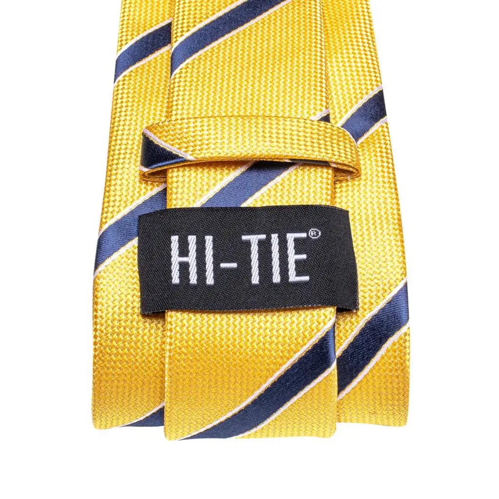 SHOWLU FASHION STORE 3747 Luxury Yellow Blue Striped   New Fashion Brand Ties for Men Wedding Party Necktie Set Handkerchief Cufflinks Gift Wholesale