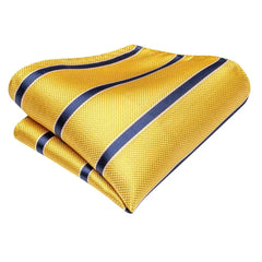 SHOWLU FASHION STORE 3747 Luxury Yellow Blue Striped   New Fashion Brand Ties for Men Wedding Party Necktie Set Handkerchief Cufflinks Gift Wholesale