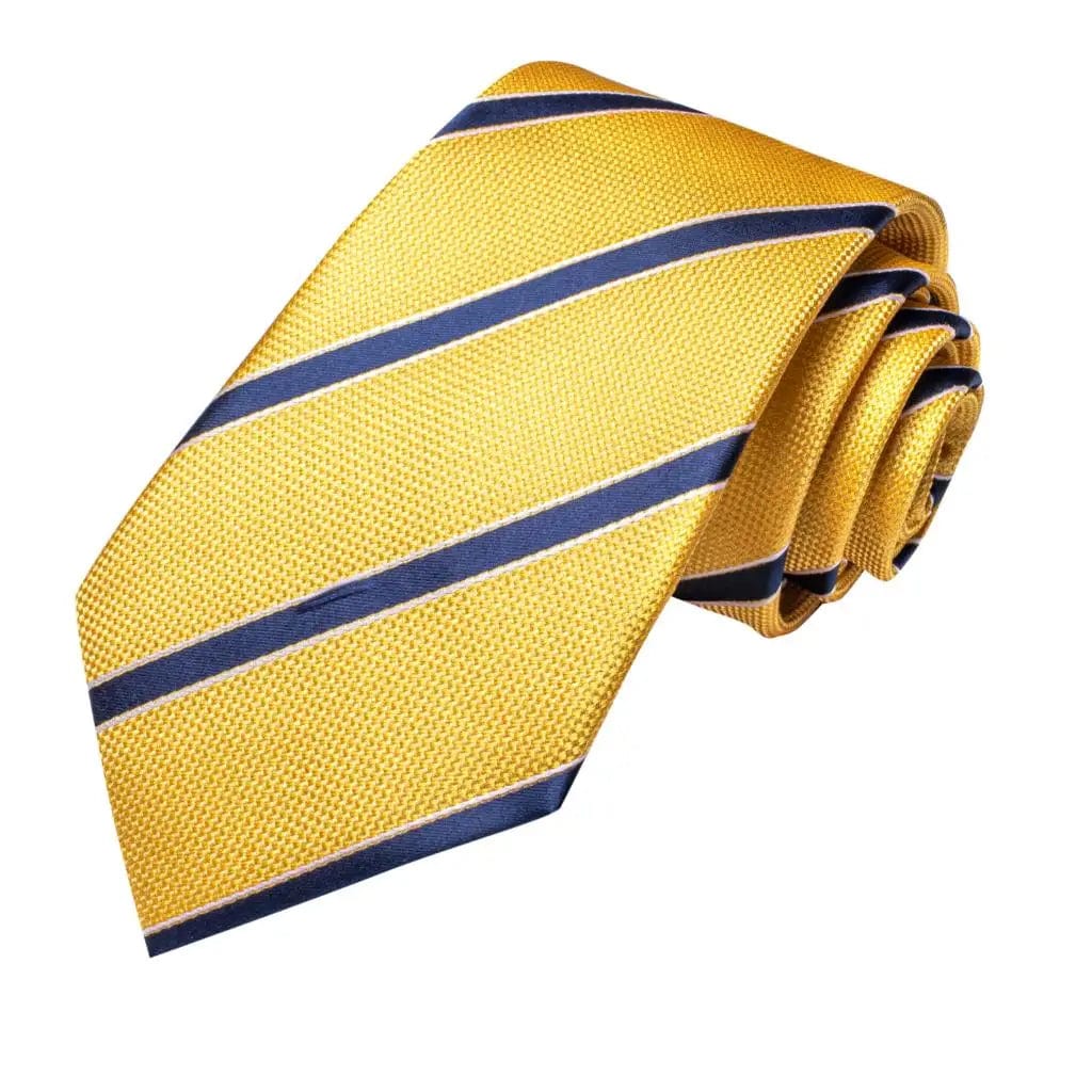 SHOWLU FASHION STORE 3747 Luxury Yellow Blue Striped   New Fashion Brand Ties for Men Wedding Party Necktie Set Handkerchief Cufflinks Gift Wholesale