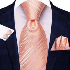 SHOWLU FASHION STORE 3804 Striped Orange Tie For Men 2023 New Elegant Mens Necktie Pocket Square Cufflinks Groom Wedding Accessory Hi-Tie Design Wholesale