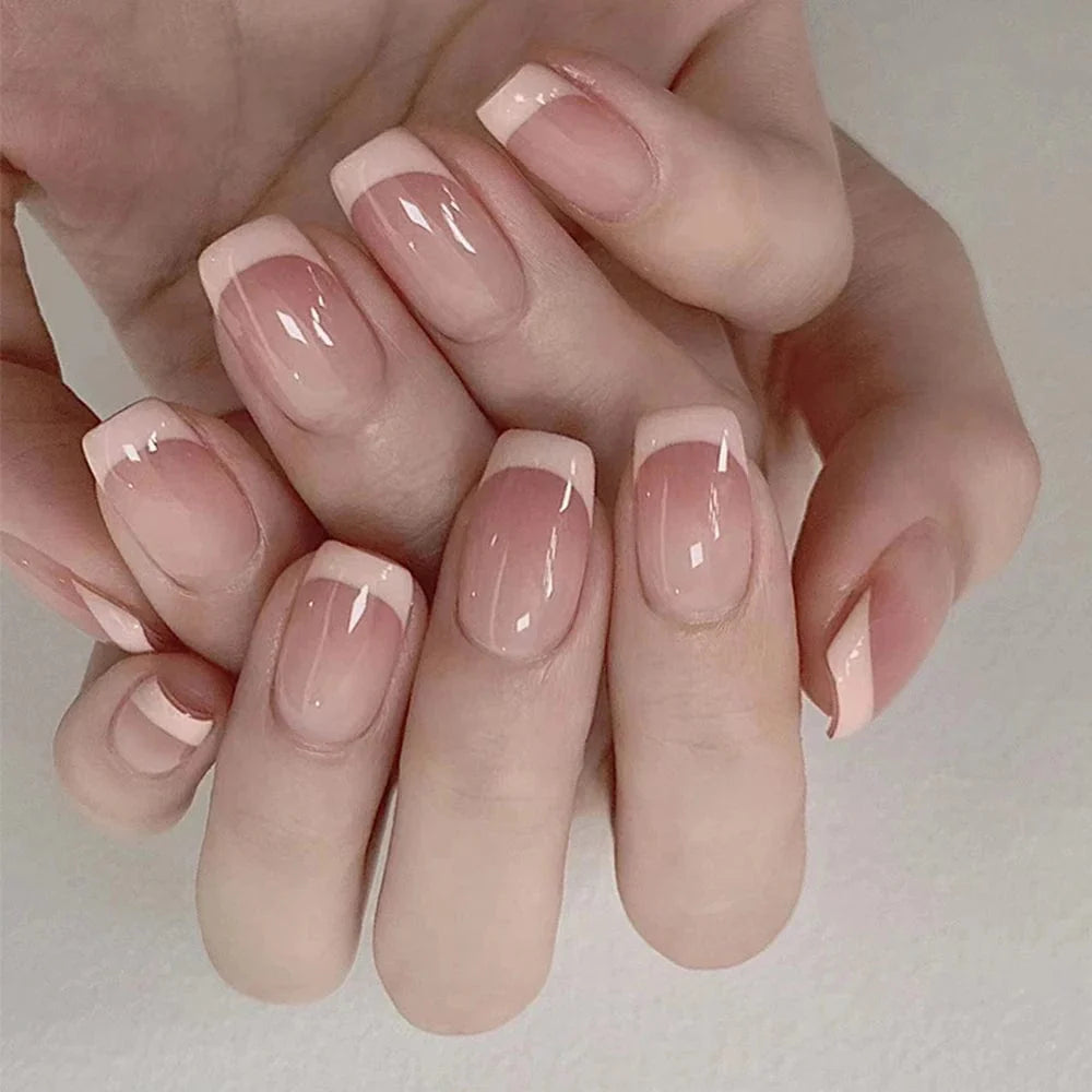 Set of 24 Showlu Fashion Store mid-length coffin press-on acrylic false nails with full-cover design and natural ballet shape.