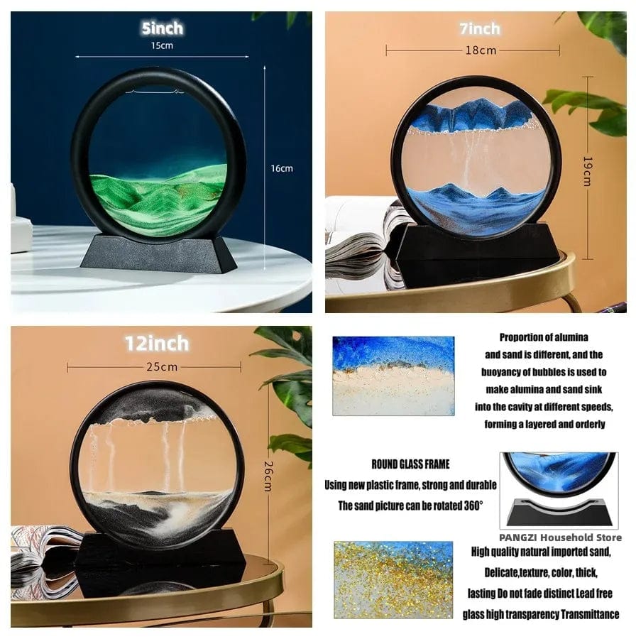 SHOWLU FASHION STORE 3D Moving Sand Art Picture Round Glass Deep Sea Sandscape Hourglass Quicksand Craft Flowing Sand Painting Office Home Decor Gift