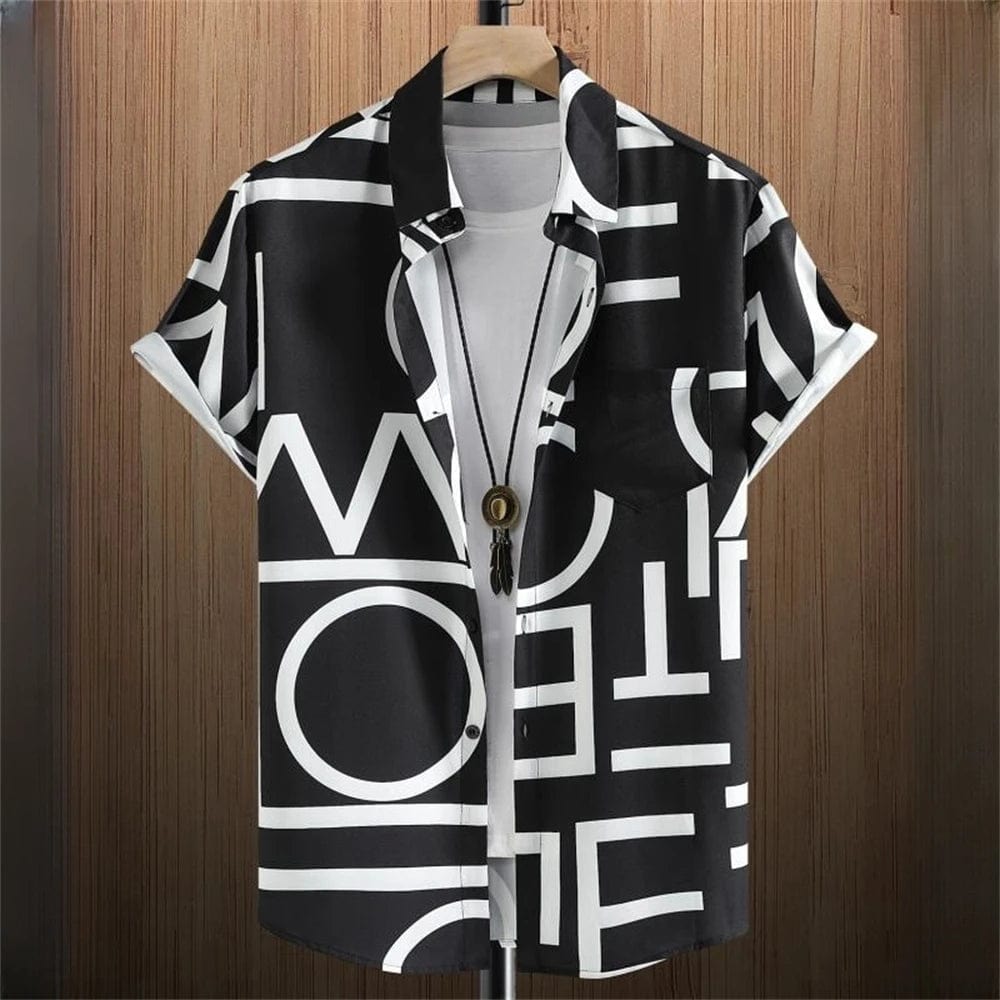 SHOWLU FASHION STORE 3D Printed Geometry Men's Shirts Color Block Graphics Fashion Button Short Sleeve Lapel Hawaiian Blouse shirts for men Summer