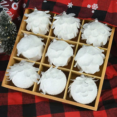 Showlu Fashion Store 3pcs/Box Christmas Tree Ornaments White Glitter Petal Shape Balls Foam Snow Ball Christmas Pendants New Year Home Hanging Decor