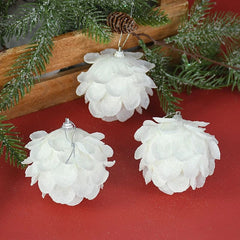 Showlu Fashion Store 3pcs/Box Christmas Tree Ornaments White Glitter Petal Shape Balls Foam Snow Ball Christmas Pendants New Year Home Hanging Decor