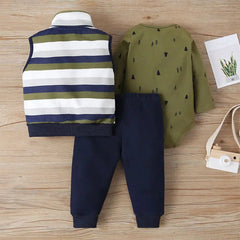 Showlu Fashion Store 3Piece Spring Autumn Toddler Boy Clothing Korean Casual Fashion Stripe Vest+Bodysuit+Pants Baby Costume Newborn Clothes BC1457