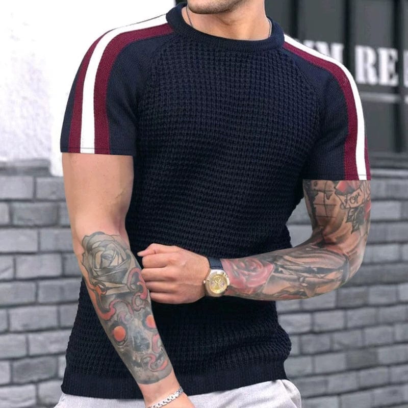  Showlu Fashion Store 3XL / Navy blue Trendy round Neck Contrast Color Men's Casual Top T-shirt with Short Sleeves