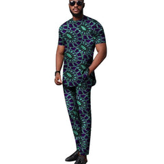 Showlu Fashion Store 4 / 4XL African Tops+Elastic Waist Trousers Male Groom Suit Nigerian Fashion Short Sleeves Men's Sets Party Wear