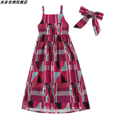 Showlu Fashion Store 4 / 90 yards African Korean Style Short Sleeve Long Dress Children's Clothing