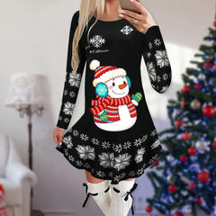 Showlu Fashion Store 4 / M Christmas Dresses for Women Elk Print Long Sleeve Mini Dress Autumn Winter Fashion Ladies Holiday Mini Dresses New Year 2024