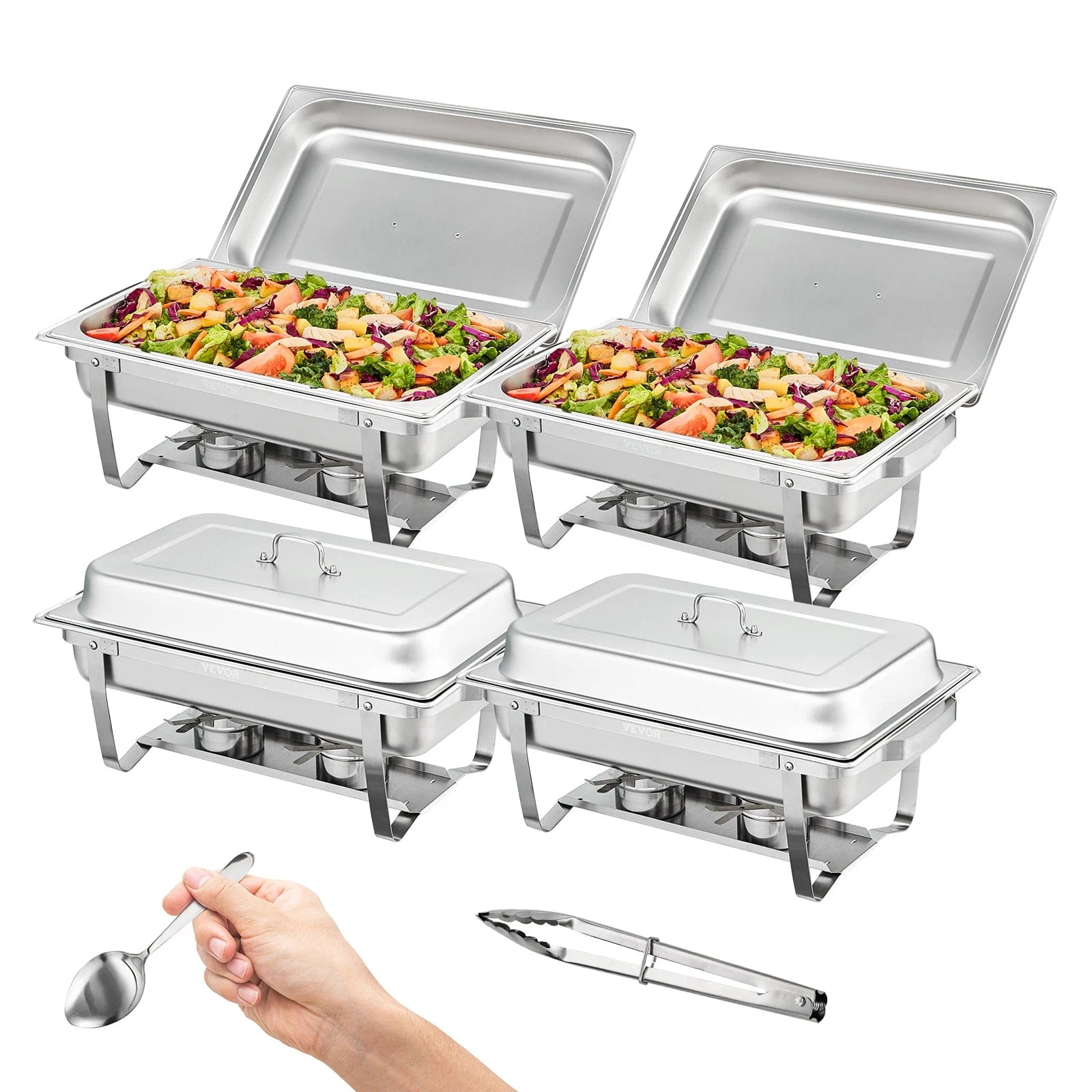  Showlu Fashion Store 4 Packs / United States VEVOR 8QT Rectangle Chafing Dish 1/2/4/6 Packs w/ Full Size Pans Buffet Catering Warmer Server Folding Stand Fuel Holder Tray