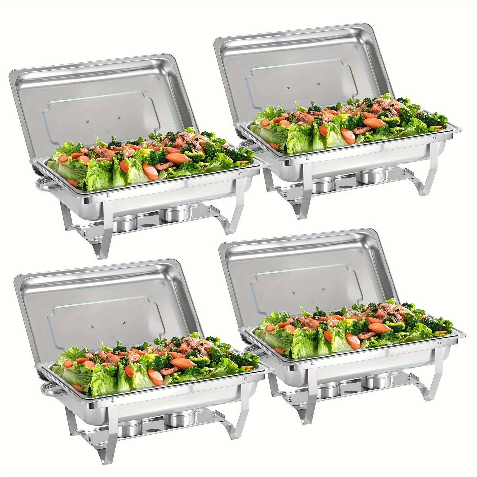 Showlu Fashion Store 4 PCS 2/4/5/6/8/10packs Stainless Steel Chafing Dish Set 8QT, Premium Rectangle Buffet Food Warmer With Lids, Durable Pans & Fuel Holders - Perfect For Elegant Restaurant Catering, Parties, And Weddings Events