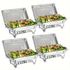 Showlu Fashion Store 4 PCS 2/4/5/6/8/10packs Stainless Steel Chafing Dish Set 8QT, Premium Rectangle Buffet Food Warmer With Lids, Durable Pans & Fuel Holders - Perfect For Elegant Restaurant Catering, Parties, And Weddings Events