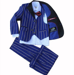 Showlu Fashion Store 4 Pieces set  jacket+vest+pants +bow tie Children Formal Suit Jacket Wedding boys Dress Suit Stripe jacket size 2years-12 years