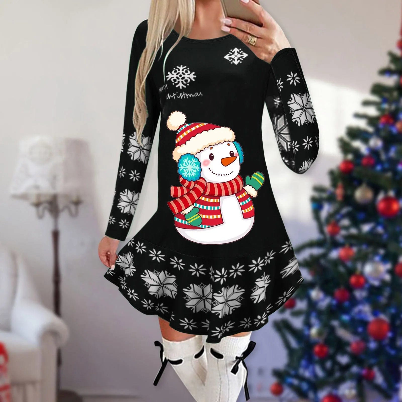 Showlu Fashion Store 4 / XL Christmas Dresses for Women Elk Print Long Sleeve Mini Dress Autumn Winter Fashion Ladies Holiday Mini Dresses New Year 2024