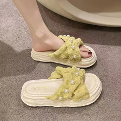 SHOWLU FASHION STORE 40-41 / C 2024 New Fairy Style Platform Dissolved Shoes Seaside Beach Slippers Ins Pearl Sandals Women's Outer Wear