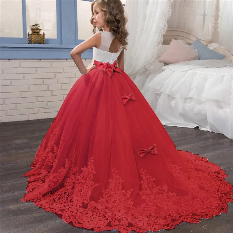  Showlu Fashion Store 406 Red / 6 Girls Lace Long Prom Gowns Bridesmaid Kids Dresses For Girls Teens Girl Party Dress Kids Princess Evening Formal Wedding Vestido