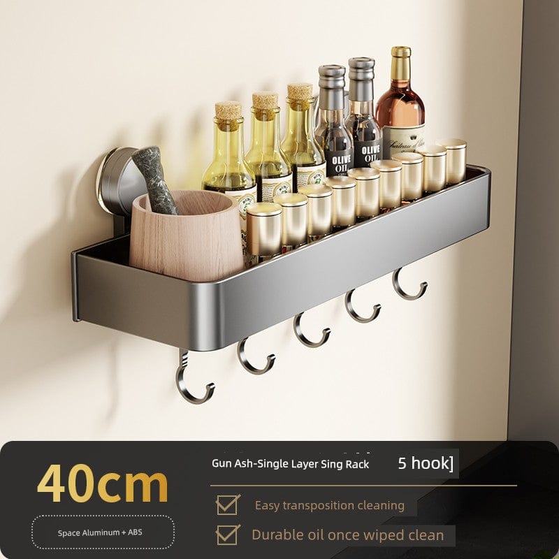 SHOWLU FASHION STORE 枪灰-40cm带钩调料架【吸盘式】 Suction Cup Punch-Free Wall Condiment Hook Rack