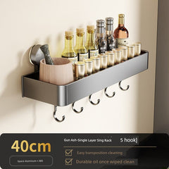 SHOWLU FASHION STORE 枪灰-40cm带钩调料架【吸盘式】 Suction Cup Punch-Free Wall Condiment Hook Rack