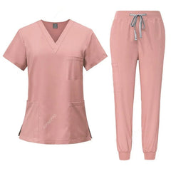 SHOWLU FASHION STORE 42109- Pink / S New Scrubs Set Medical Uniforms Stretch Scrub Tops With Pocket Pants Nurse Uniform Doctor Surgery Overalls Beauty Salon Workwear